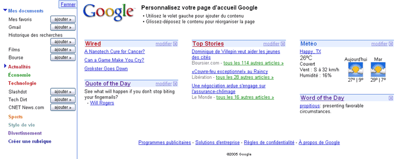 Google personnalisable