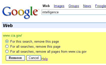 Google Personalized Search Remove results