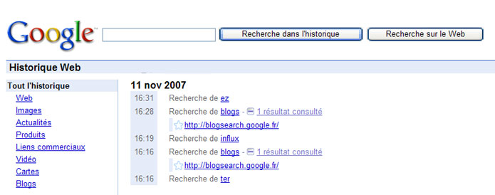 Google Blogsearch History