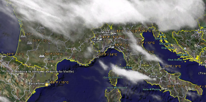 Nuages et observations meteo sur Google Earth