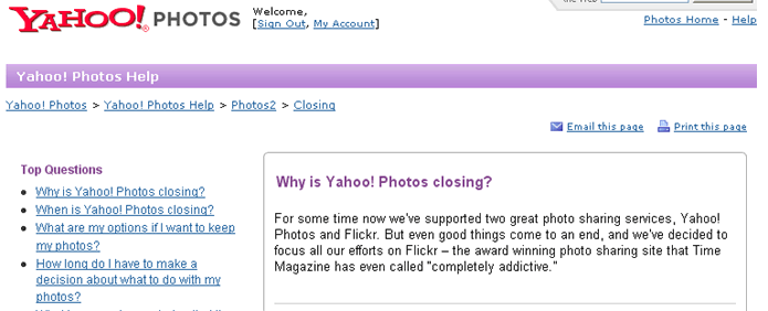 Yahoo! Photos ferme